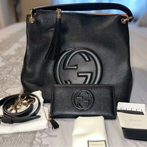 Gucci Soho Black Leather Hand Bag & Matching Wallet
